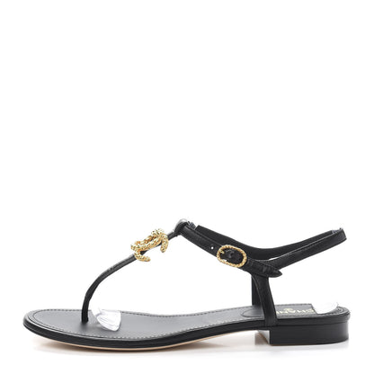 Chanel Lambskin Chain CC Logo Thong Sandals 39.5 Black 1 of 8