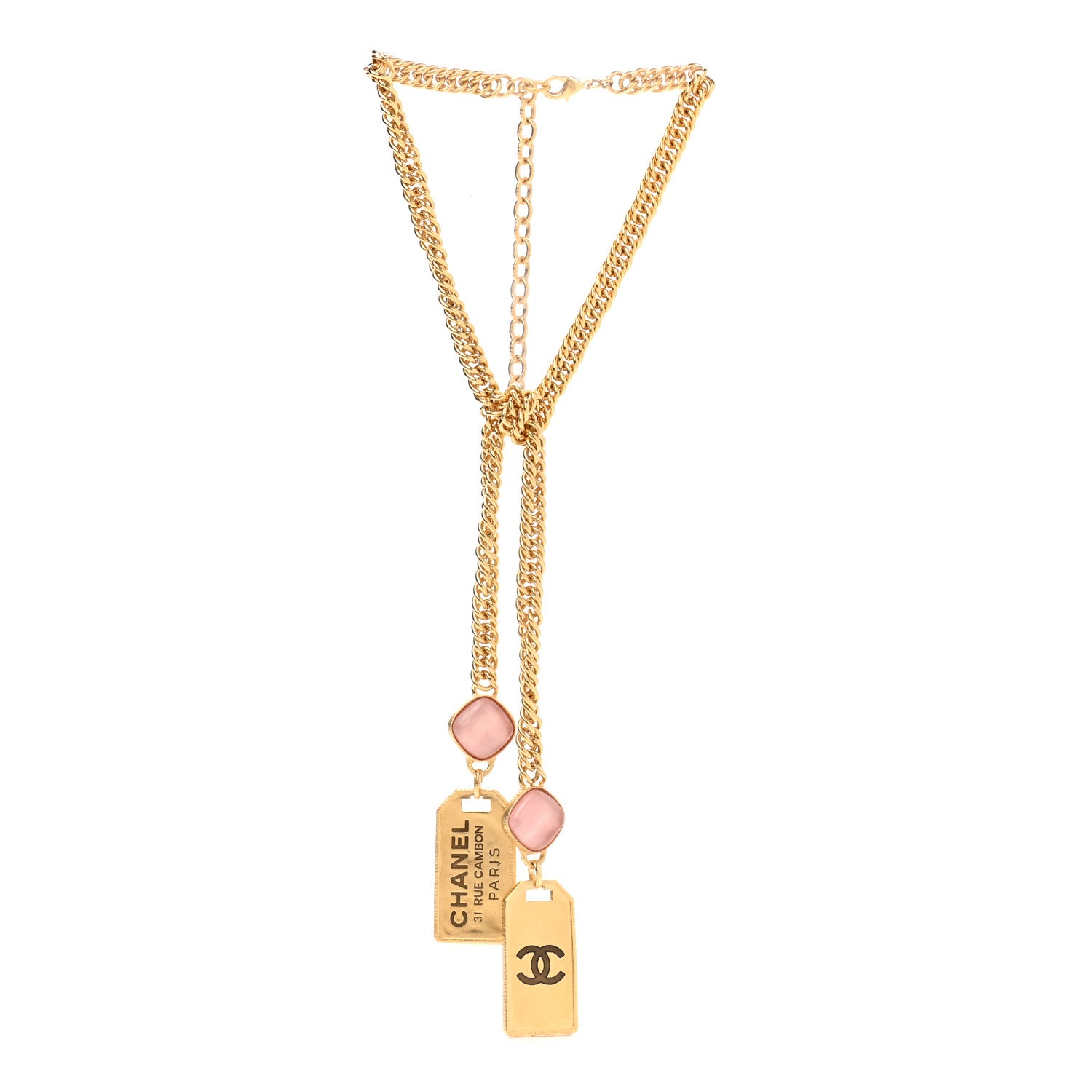 Chanel Metal CC Tags Pendant Choker Gold Pink 4 of 7