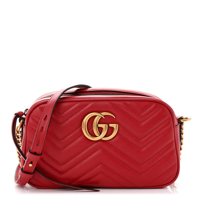Gucci Calfskin Matelasse Small GG Marmont Chain Shoulder Bag Hibiscus Red 1 of 12