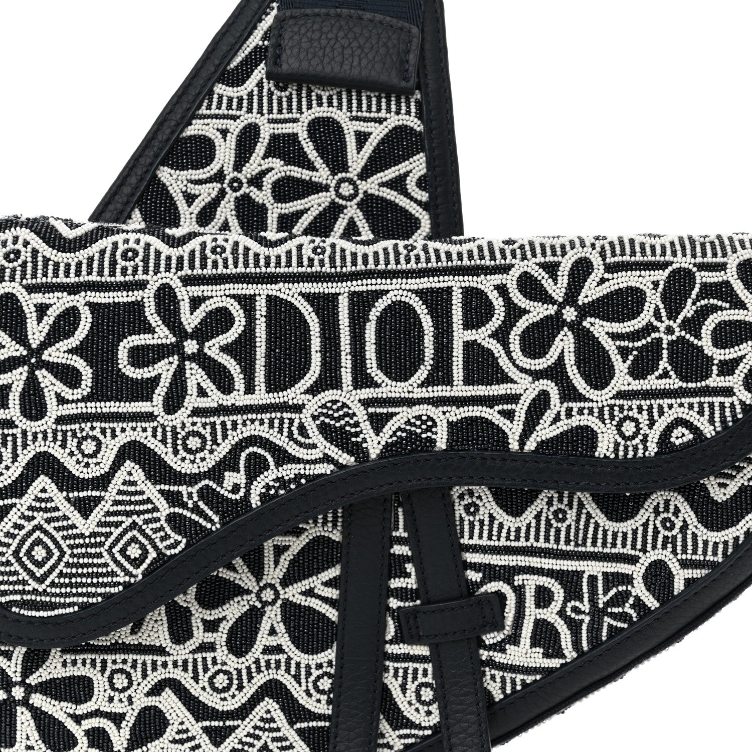 Christian Dior X SHAWN STUSSY Grained Calfskin Beaded Flower Saddle Bag Blue White 8 of 10
