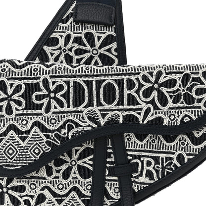 Christian Dior X SHAWN STUSSY Grained Calfskin Beaded Flower Saddle Bag Blue White 8 of 10