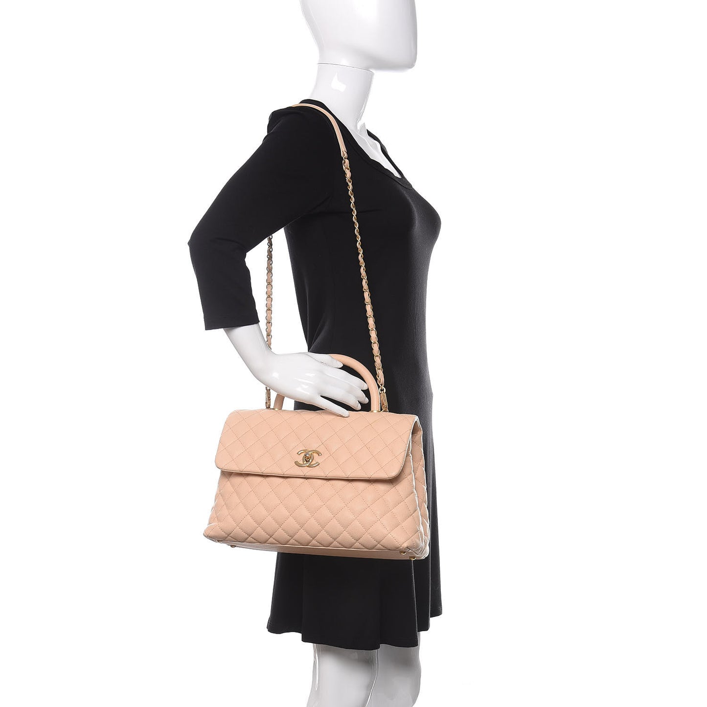 Caviar Quilted Medium Coco Handle Flap Beige