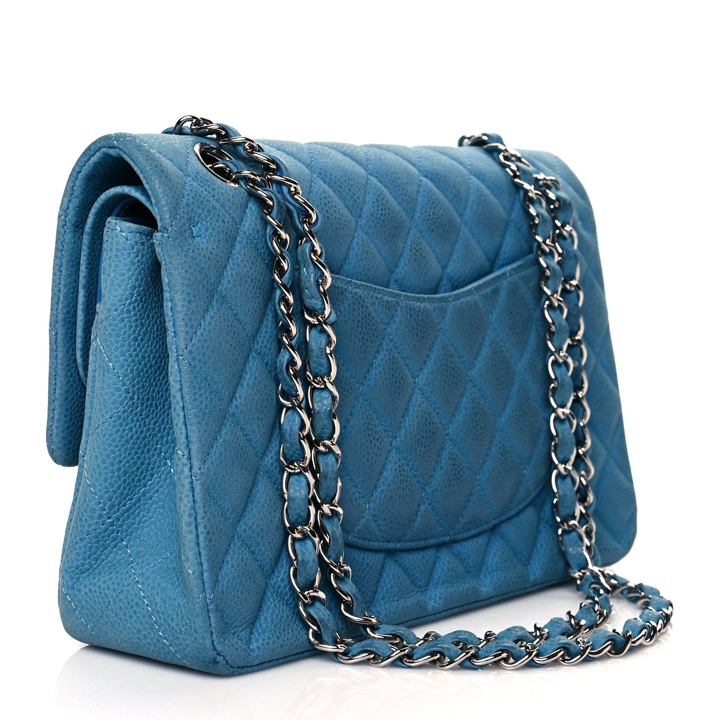 Iridescent Caviar Quilted Medium Double Flap Blue