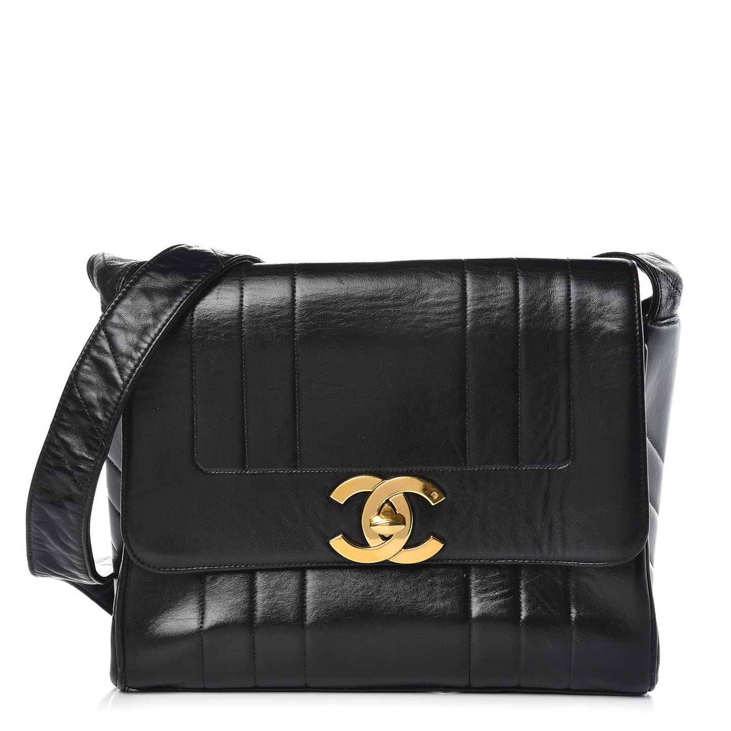 Lambskin Vertical Quilted CC Flap Shoulder Bag Black