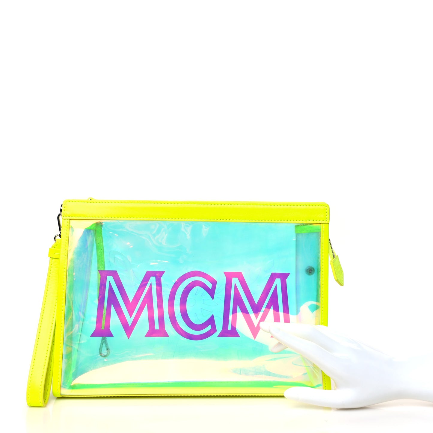 Iridescent PVC Wristlet Neon Yellow