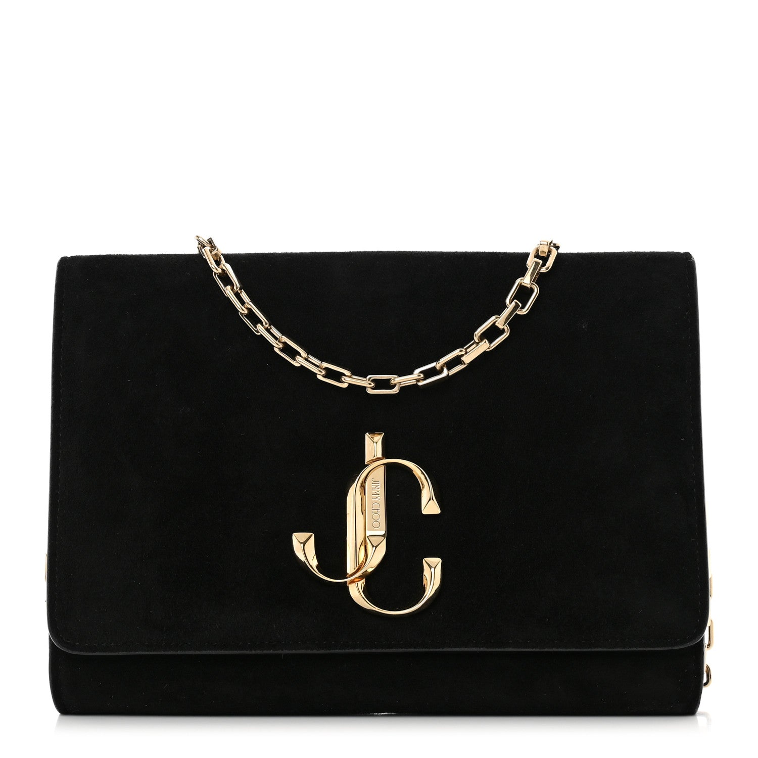 Jimmy Choo Suede Varenne Chain Clutch Black 1 of 8
