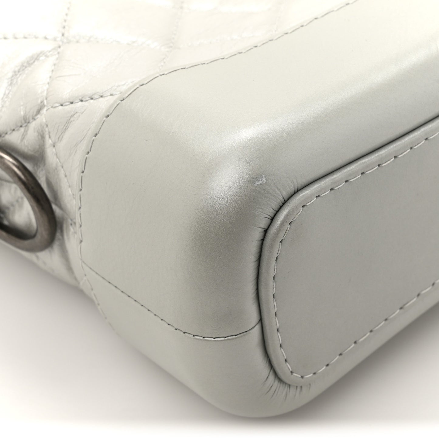 Metallic Aged Calfskin Quilted Small Gabrielle Hobo Light Silver