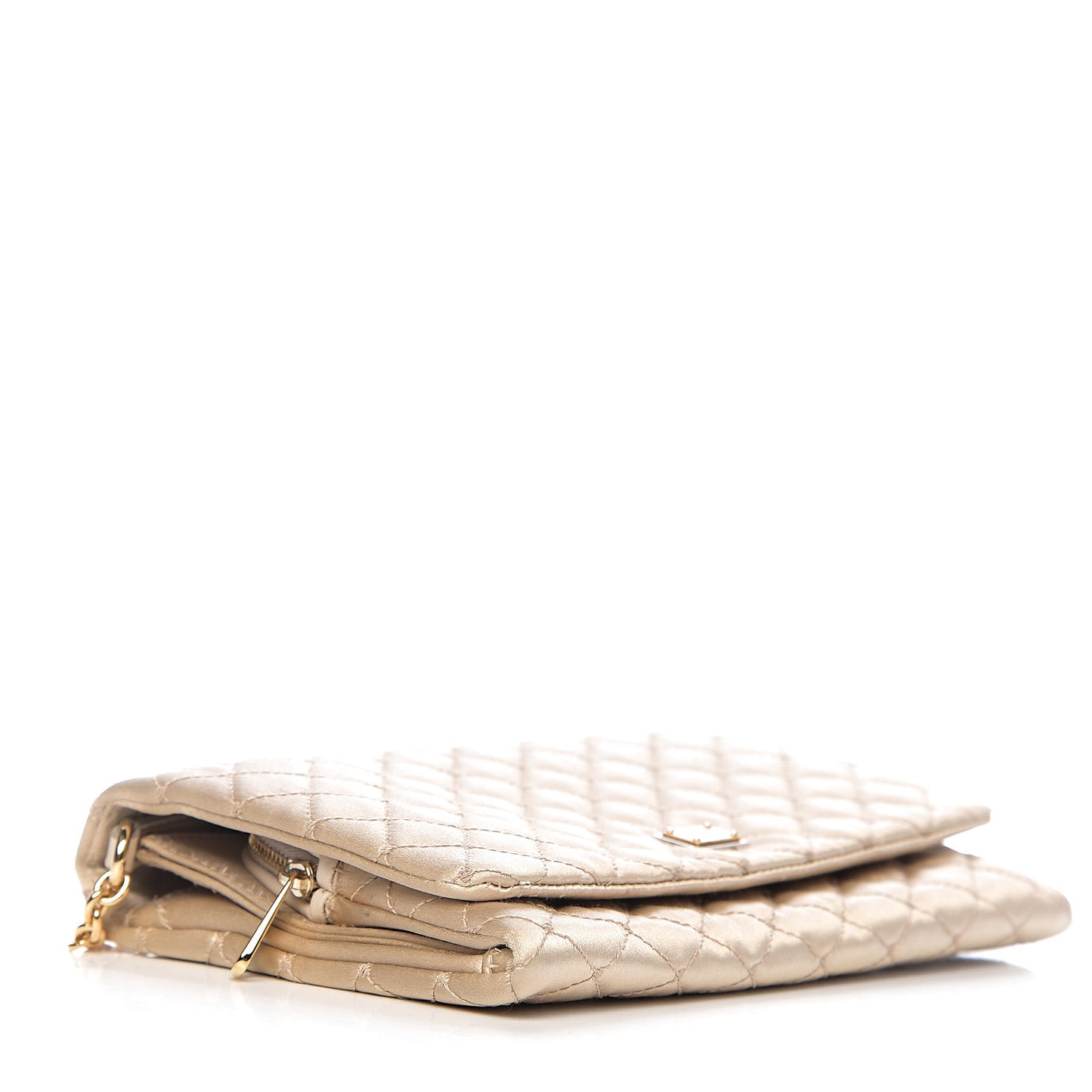 Satin Quilted Chain Clutch Light Gold
