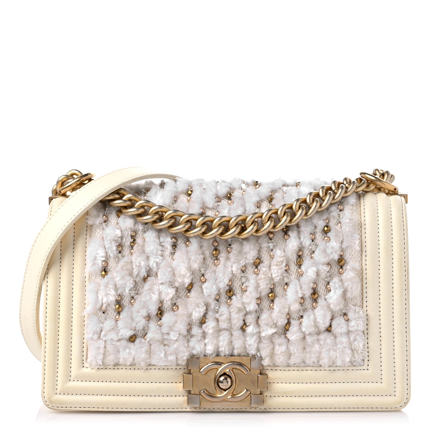 Chanel Lambskin Tulle Embroidered Medium Boy Flap White 1 of 16