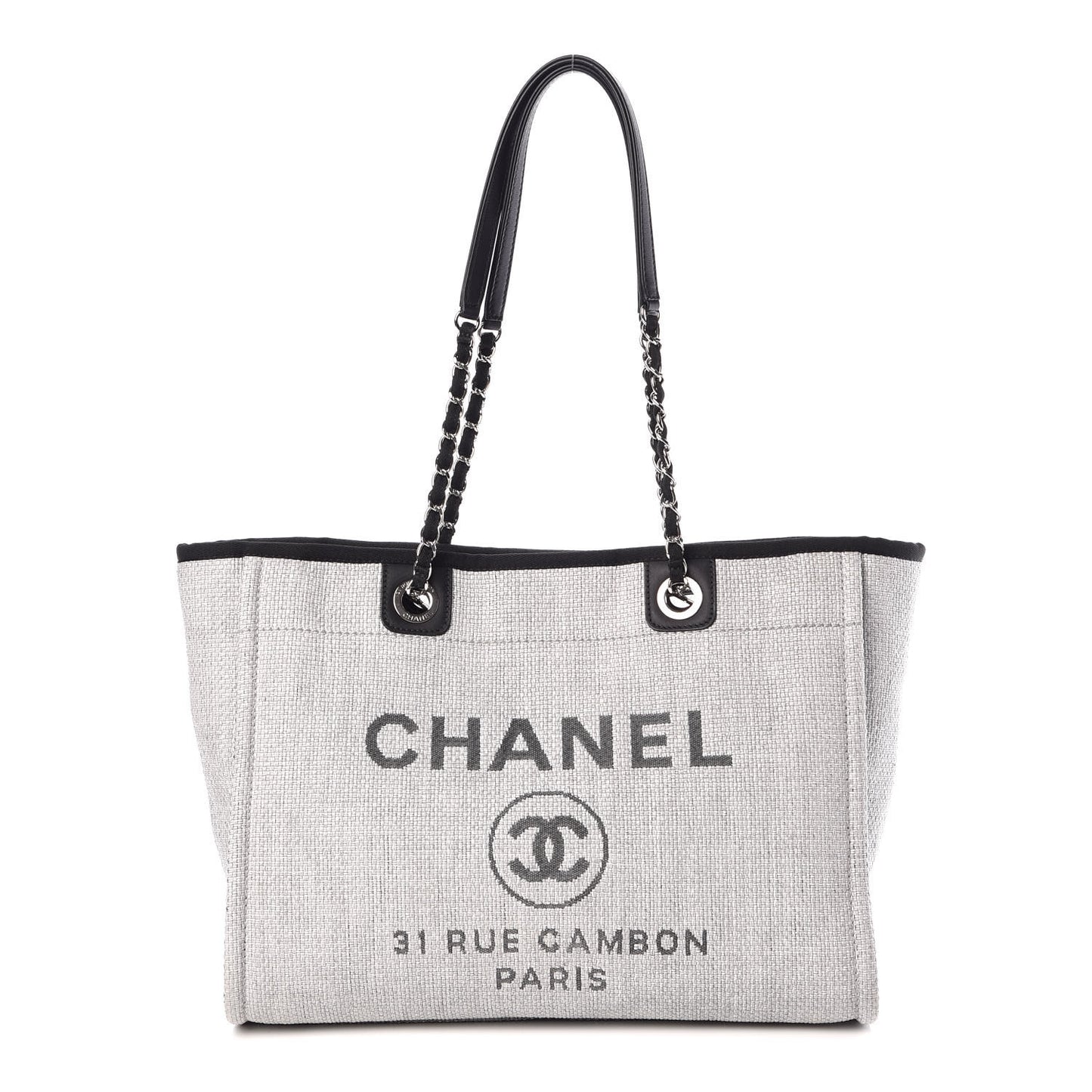 Woven Straw Raffia Small Deauville Tote Grey
