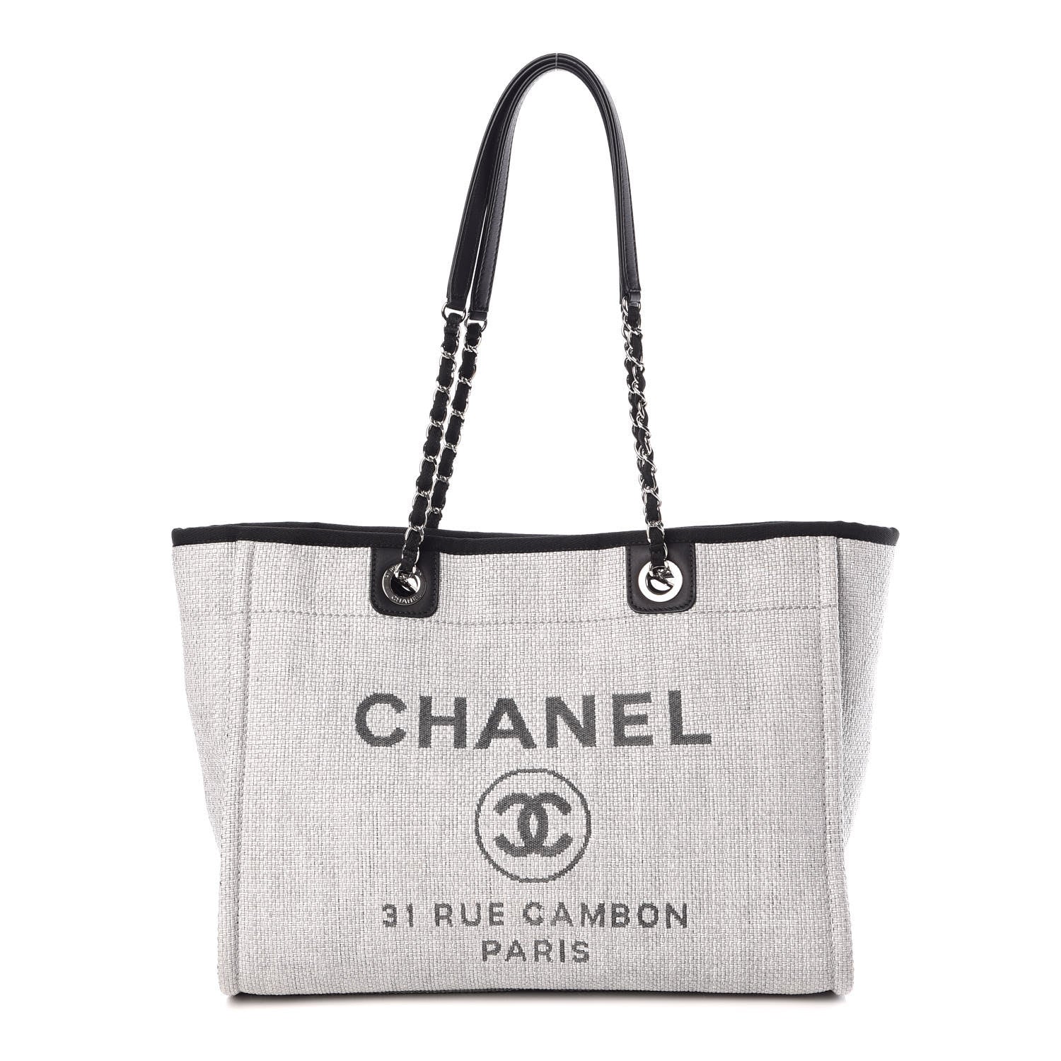 Chanel Woven Straw Raffia Small Deauville Tote Grey 1 of 9