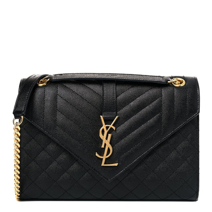Saint Laurent Grain De Poudre Textured Mixed Matelasse Triquilt Medium Monogram Satchel Black 1 of 11