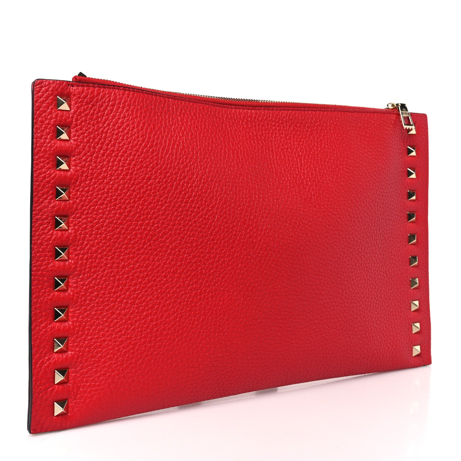 Valentino Garavani Pebbled Calfskin Large Rockstud Flat Zip Pouch Rouge Pur 2 of 8