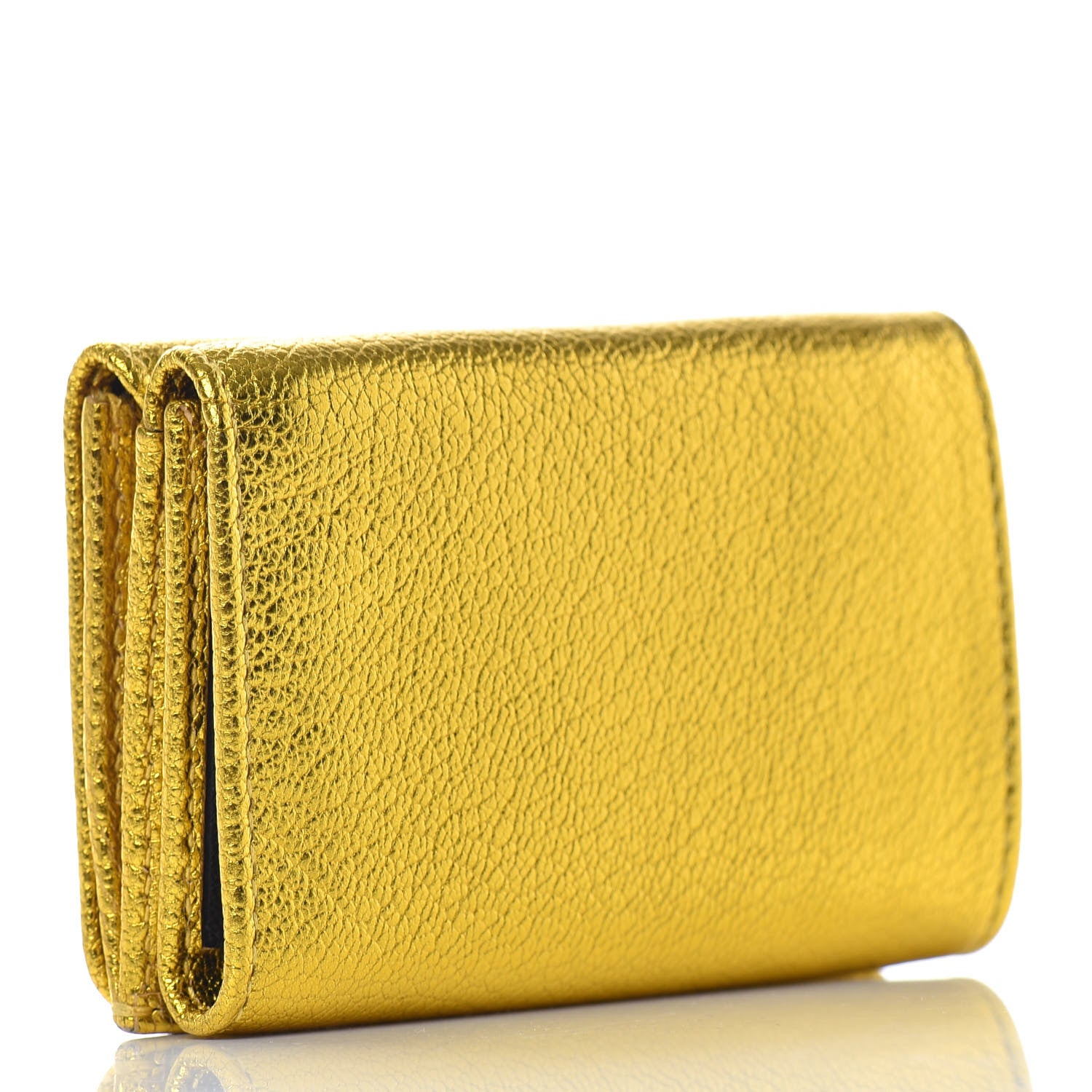 Balenciaga Metallic Goatskin Logo Mini Everyday Wallet Oro Black 3 of 6