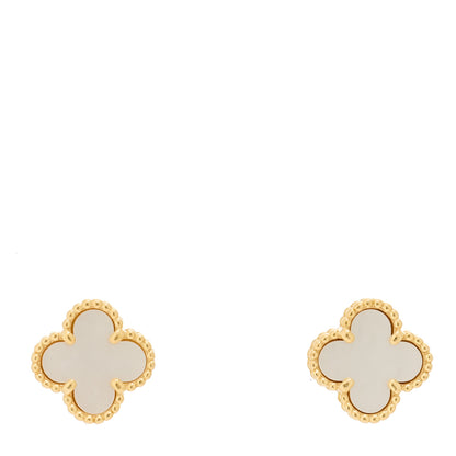 Van Cleef & Arpels 18K Yellow Gold Mother of Pearl Sweet Alhambra Earrings 1 of 5