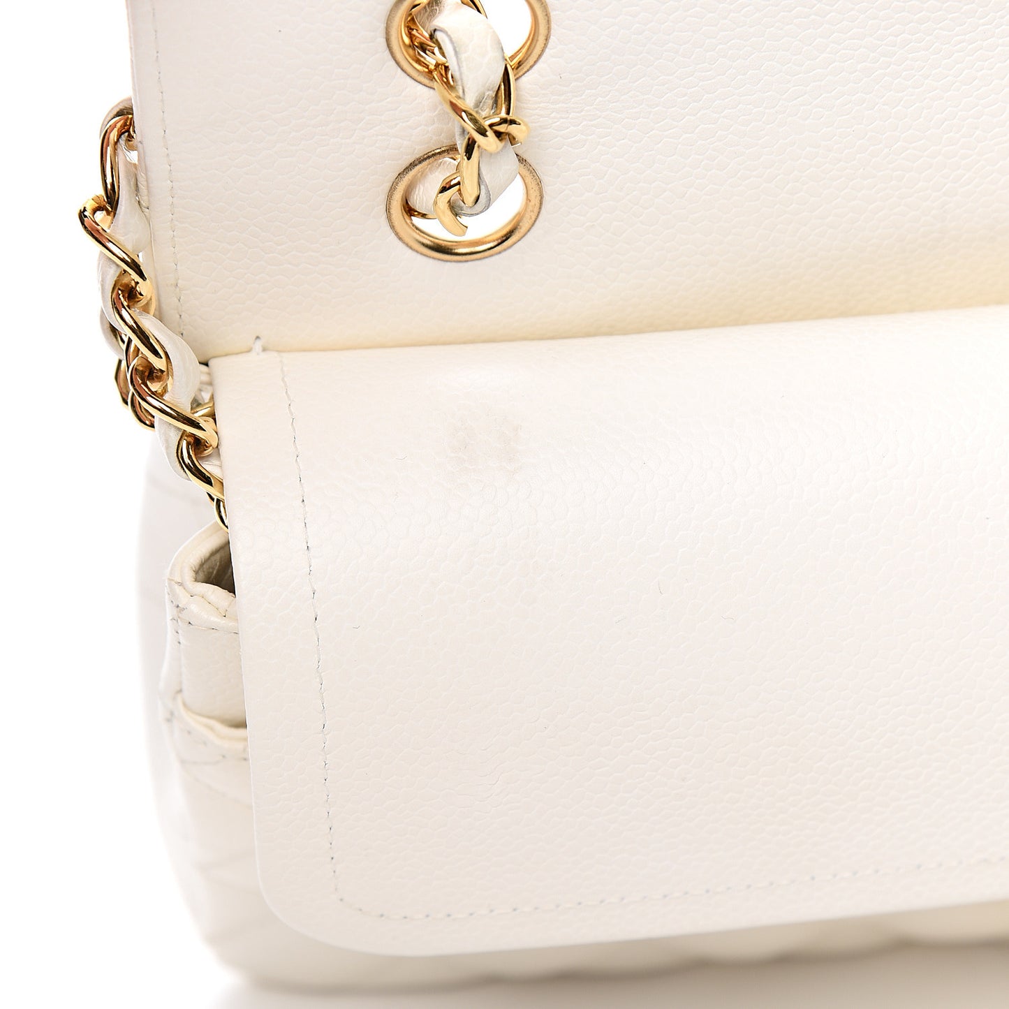 Caviar Quilted Medium Double Flap White