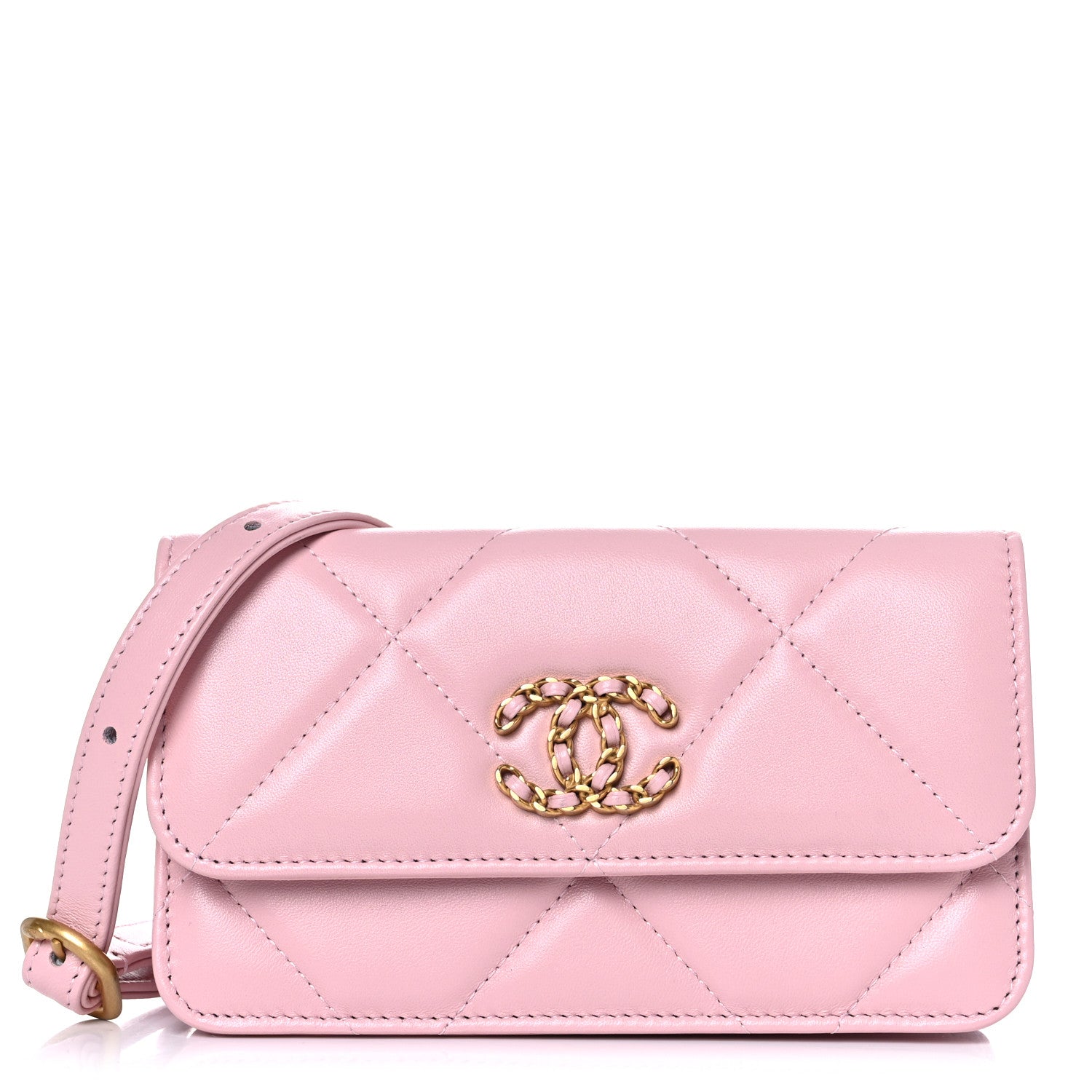 Chanel Lambskin Quilted Chanel 19 Belt Phone Holder Bag Pink 1 of 11
