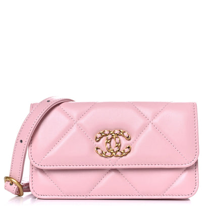 Chanel Lambskin Quilted Chanel 19 Belt Phone Holder Bag Pink 1 of 11