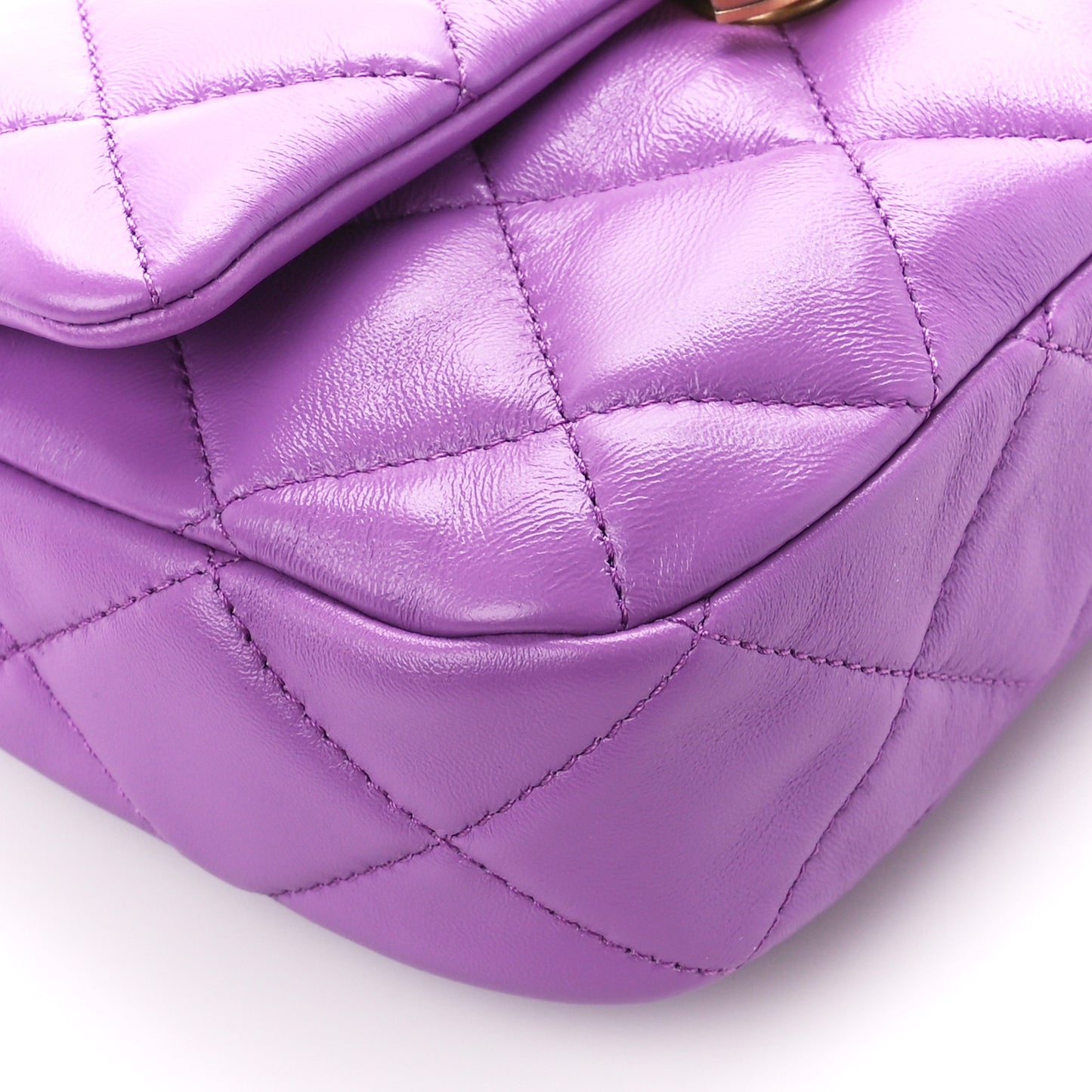 Lambskin Quilted Mini Lacquered Chain Flap Purple