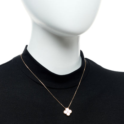 Van Cleef & Arpels 18K Rose Gold Diamond Pink Porcelain Vintage Alhambra Pendant Necklace 2 of 6