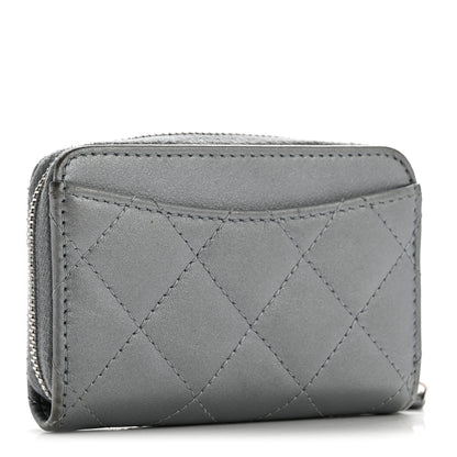 Chanel Metallic Lambskin Quilted Zip Around Coin Purse Wallet Silver 3 of 11