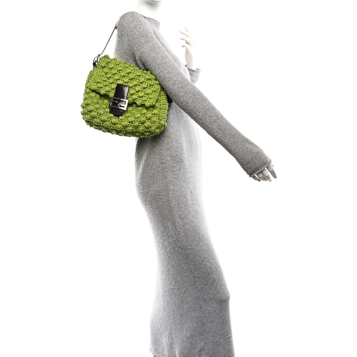 Wool Crochet Knit Mama Baguette Green