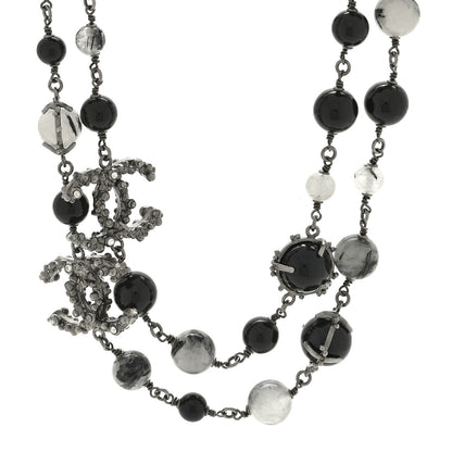 Chanel Crystal Bead CC Long Necklace Silver Black 1 of 4
