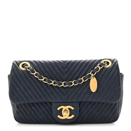 Chanel Calfskin Chevron Quilted Small Surpique Flap Navy 1 of 10