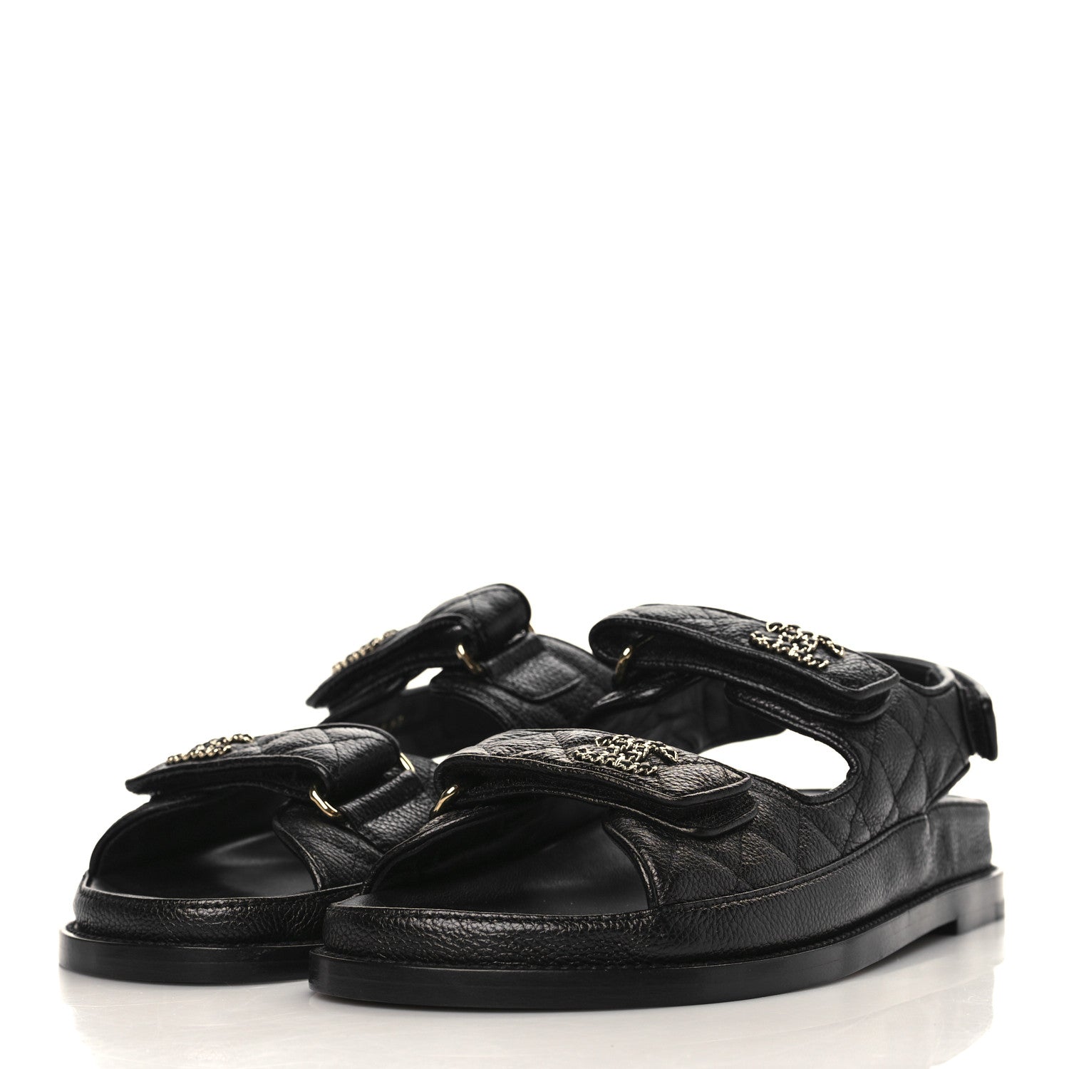 Chanel Grained Calfskin Velcro Dad Sandals 38 Black 3 of 8