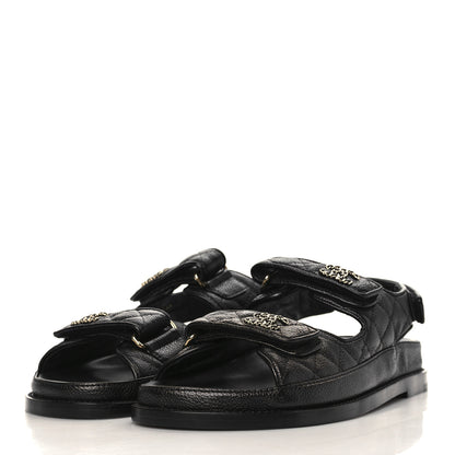 Chanel Grained Calfskin Velcro Dad Sandals 38 Black 3 of 8