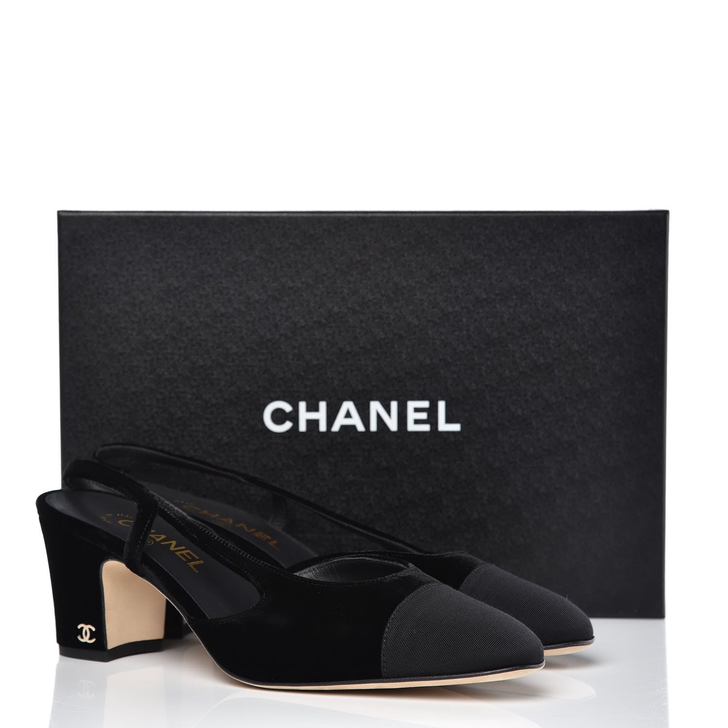 Chanel Velvet Grosgrain Cap Toe CC Slingback Pumps 39.5 Black 9 of 9