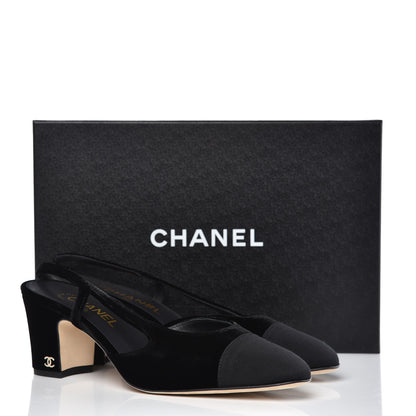 Chanel Velvet Grosgrain Cap Toe CC Slingback Pumps 39.5 Black 9 of 9