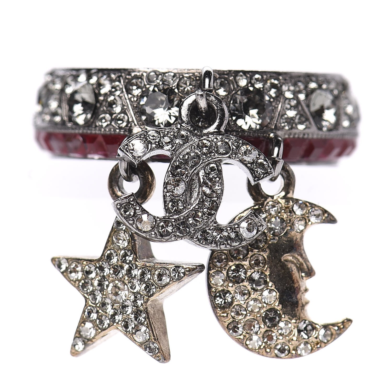 Chanel Crystal CC Star Moon Ring 52 Silver 1 of 4