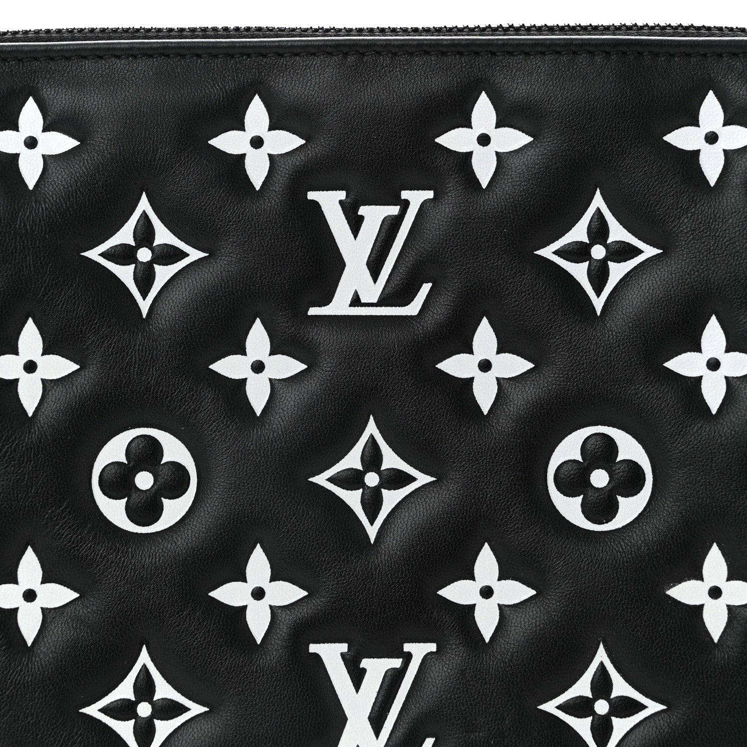 Louis Vuitton Lambskin Embossed Monogram Coussin PM Black White 8 of 10