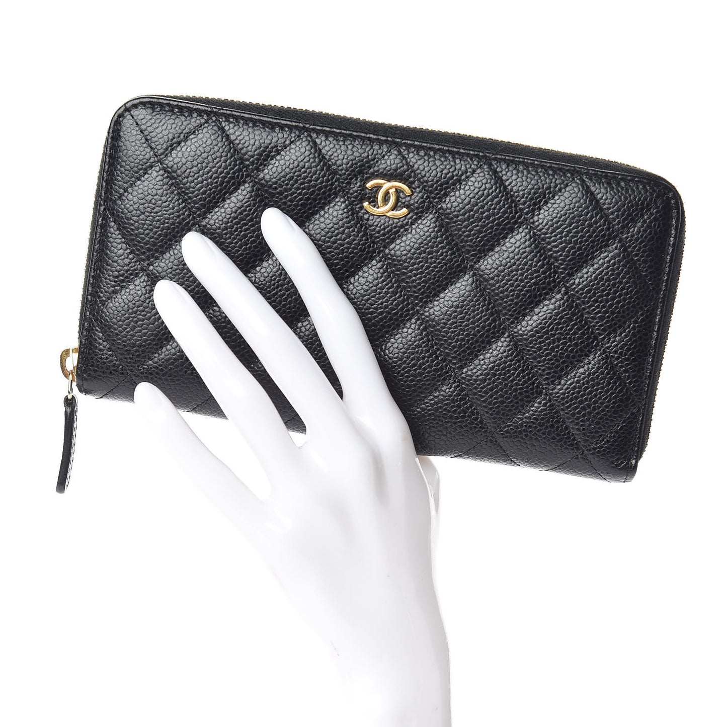 Caviar Quilted Large Gusset Zip Around Wallet Black