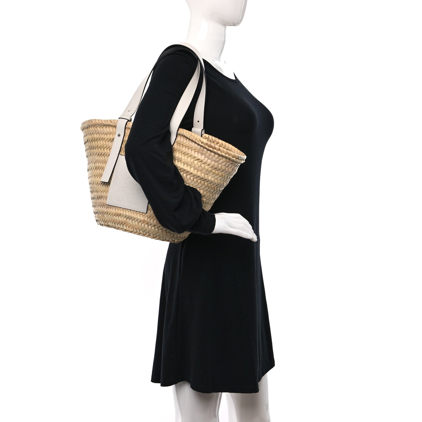 Raffia Small Basket Tote Bag Natural White