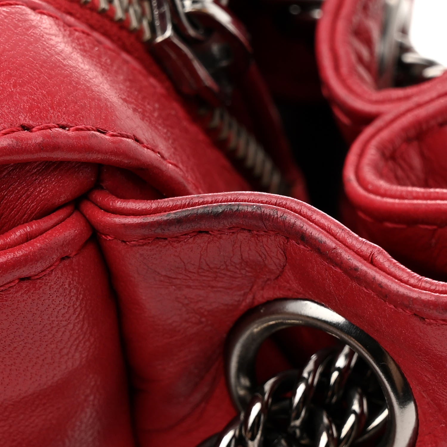 Chanel Lambskin Square Stitched Lax Accordion Hobo Red 12 of 13