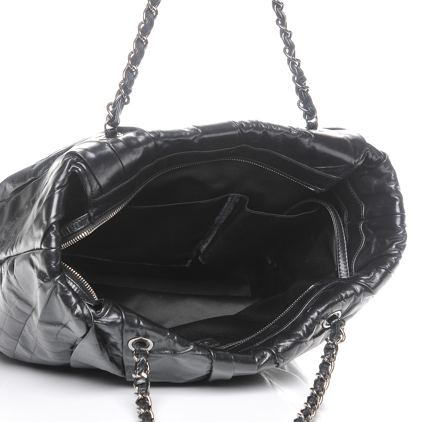 Glazed Calfskin Large Twisted Tote Black
