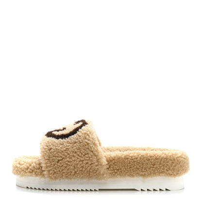 Gucci Shearling Womens Eileen Slide Sandals 37 Cocoa Butterscotch 1 of 10