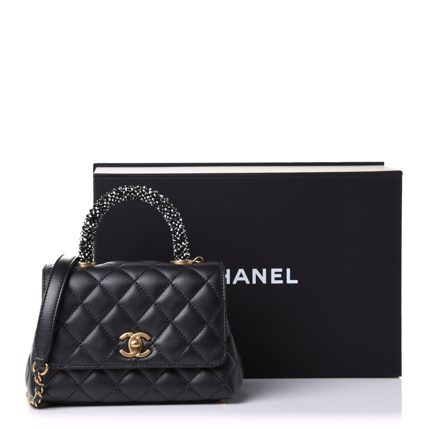 Chanel Calfskin Strass Quilted Extra Mini Coco Handle Flap Dark Grey 12 of 12