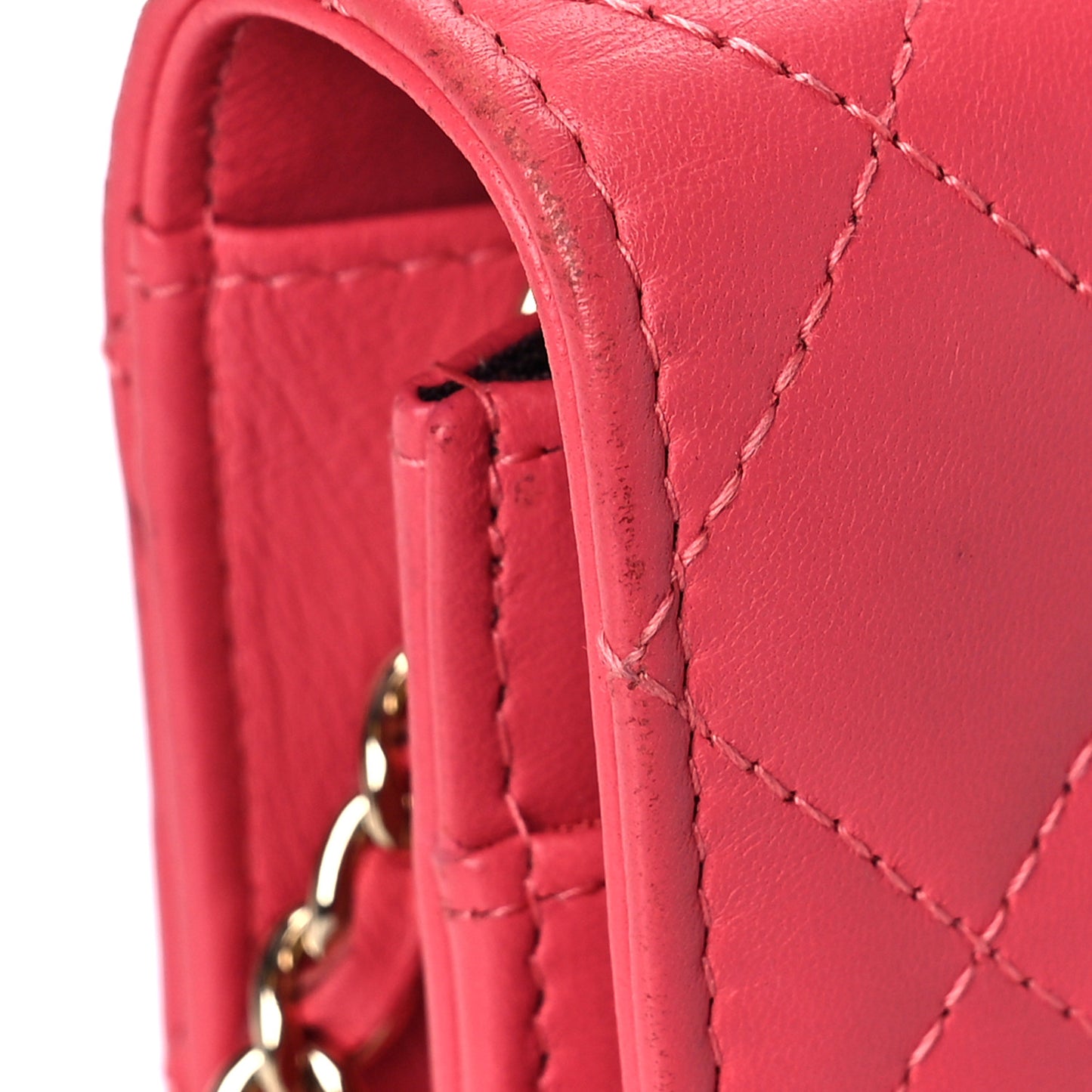 Lambskin Quilted Trendy CC Wallet On Chain WOC Pink