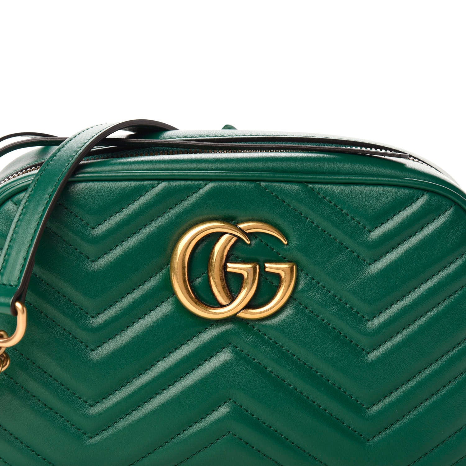 Gucci Calfskin Matelasse Small GG Marmont Chain Shoulder Bag Emerald Green 10 of 11