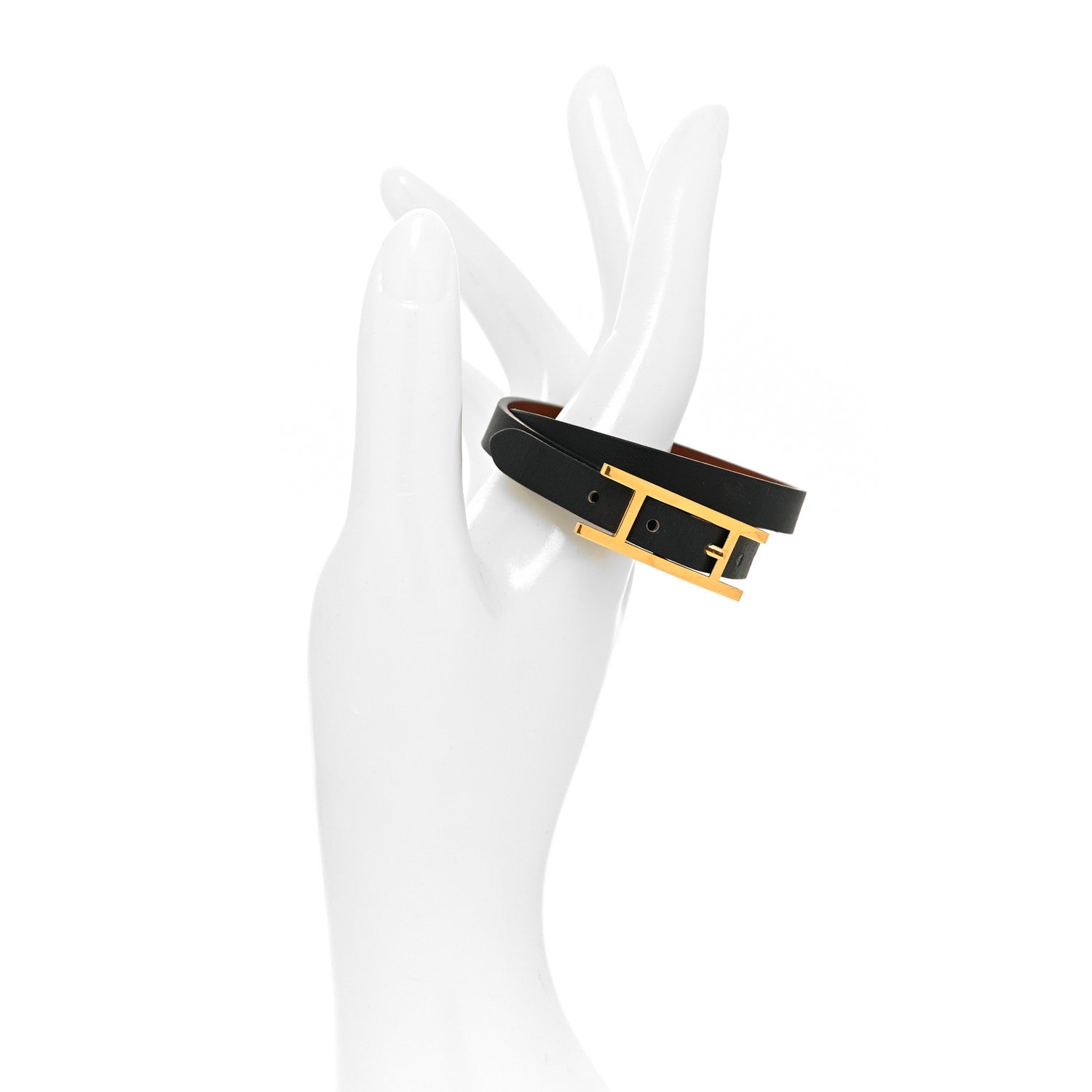 Hermes Chamonix Behapi Double Tour Bracelet Black Fauve 2 of 4