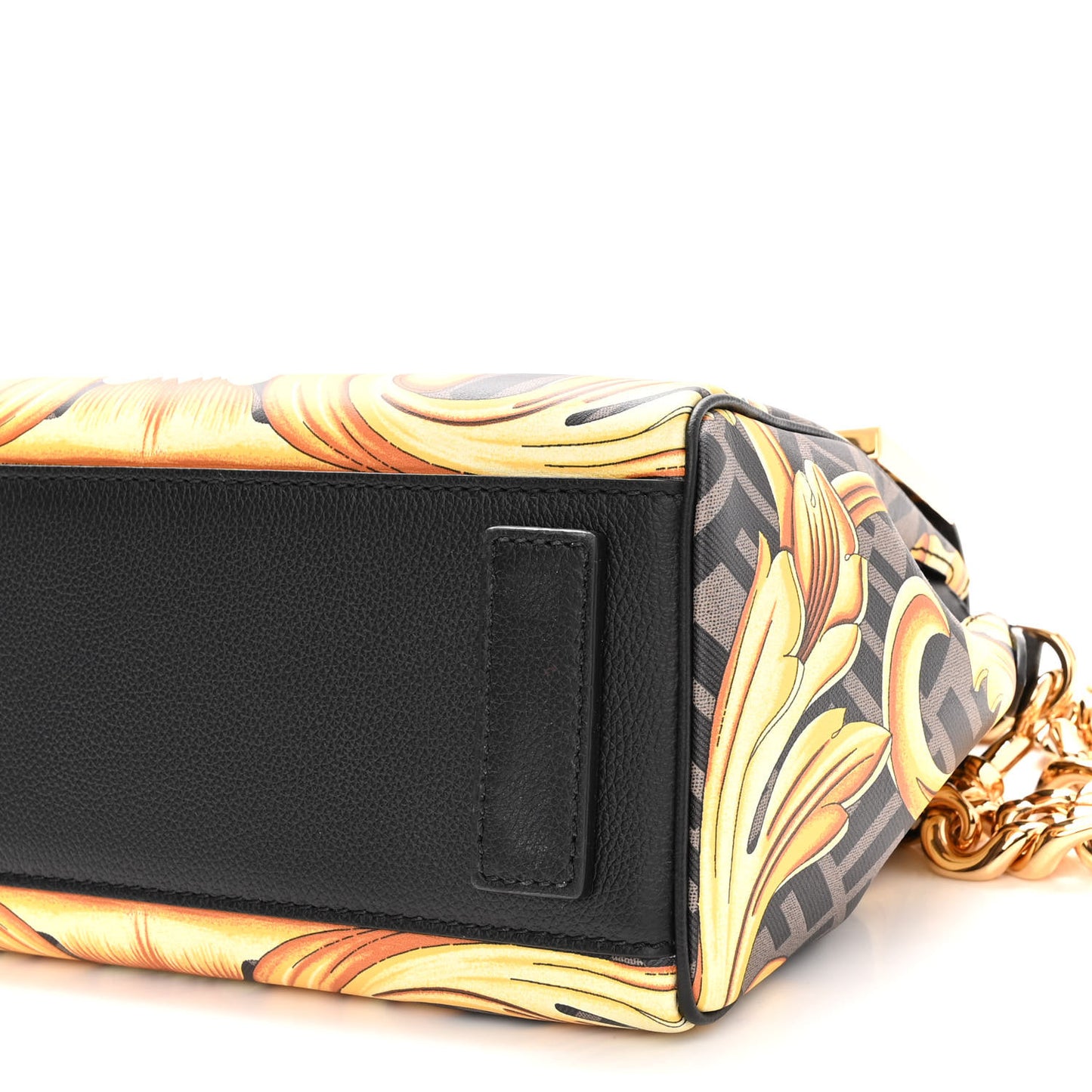 X FENDI Grained Calfskin Fendace La Medusa Medium Top Handle Bag Black Multicolor