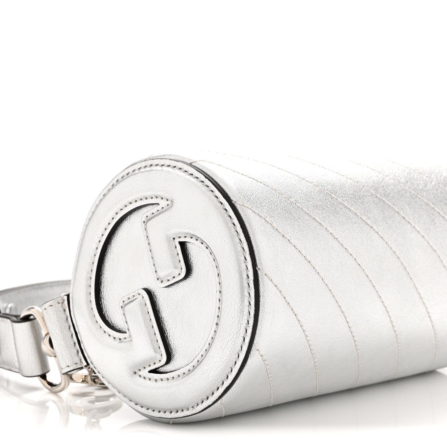 Sakai Be Green Calfskin Diagonal Stitched Mini Blondie Barrel Shoulder Bag Silver