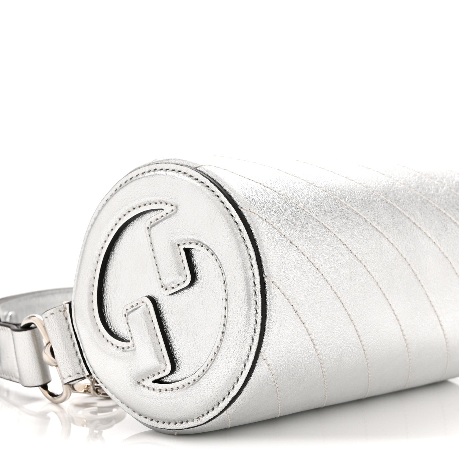 Gucci Sakai Be Green Calfskin Diagonal Stitched Mini Blondie Barrel Shoulder Bag Silver 9 of 10