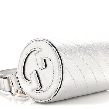 Gucci Sakai Be Green Calfskin Diagonal Stitched Mini Blondie Barrel Shoulder Bag Silver 9 of 10