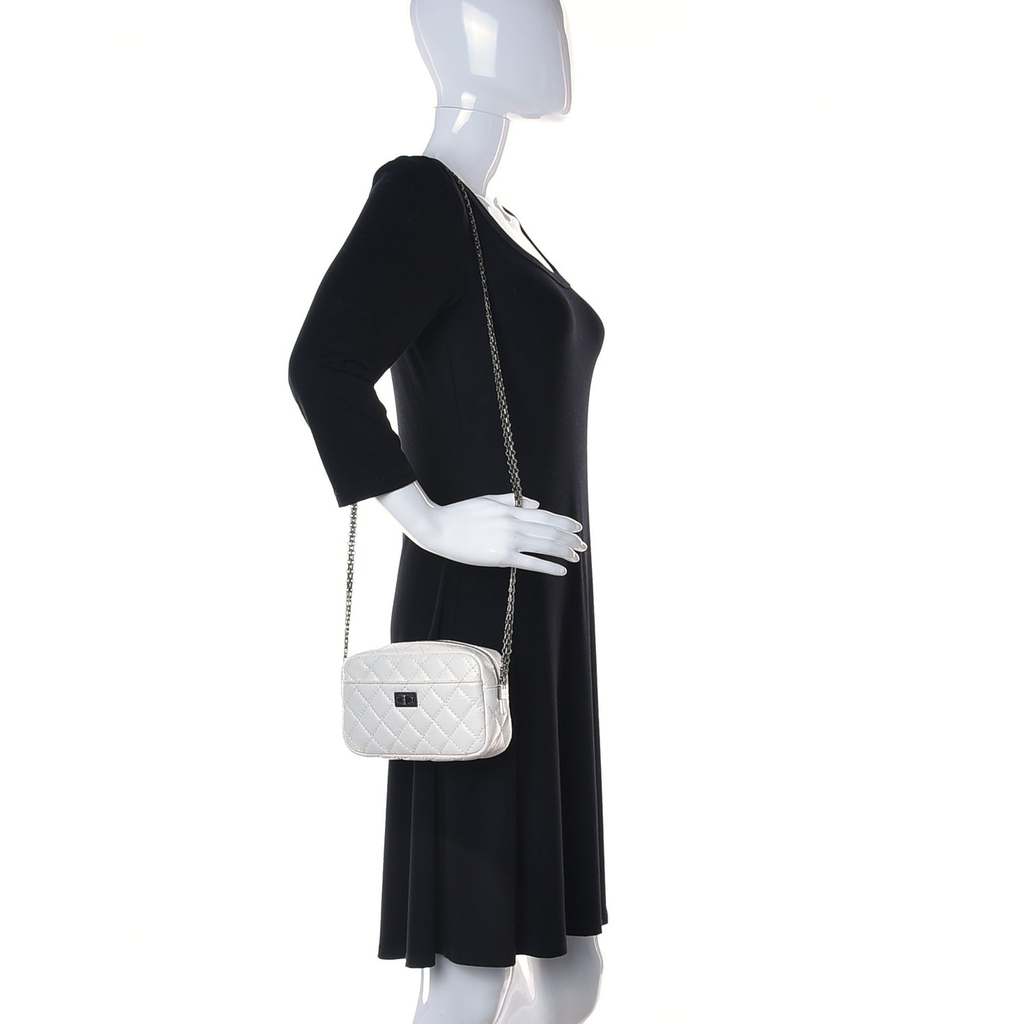 Aged Calfskin Quilted Mini Reissue Camera Case White