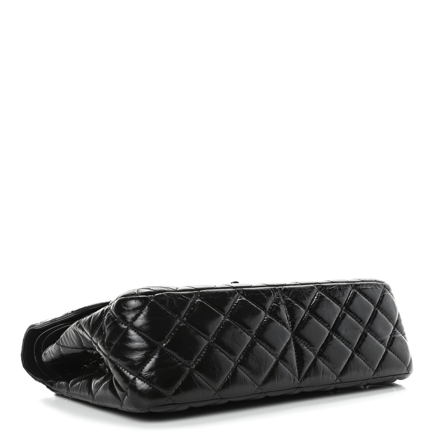 Shiny Distressed Calfskin Quilted Jumbo Double Flap So Black