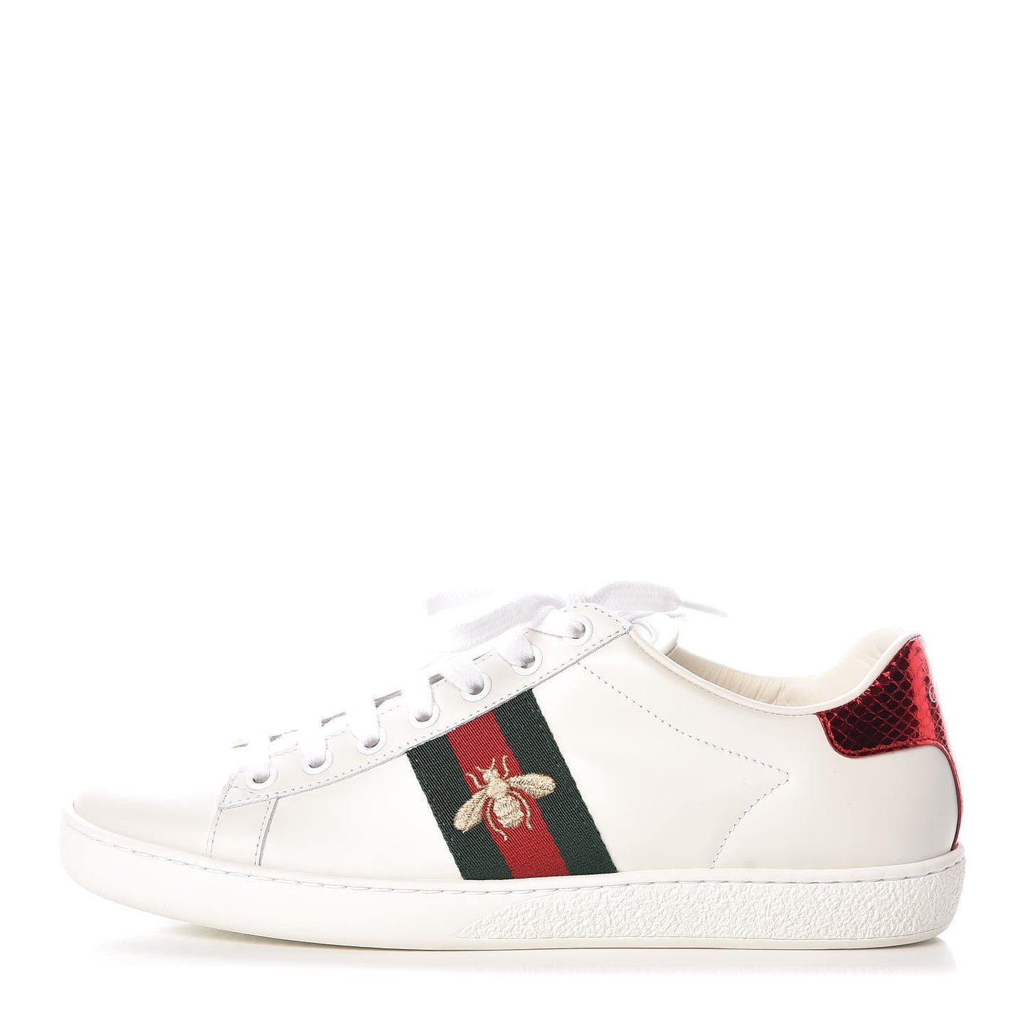 Calfskin Ayers Bee Embroidered Womens Ace Sneakers 37 White Green